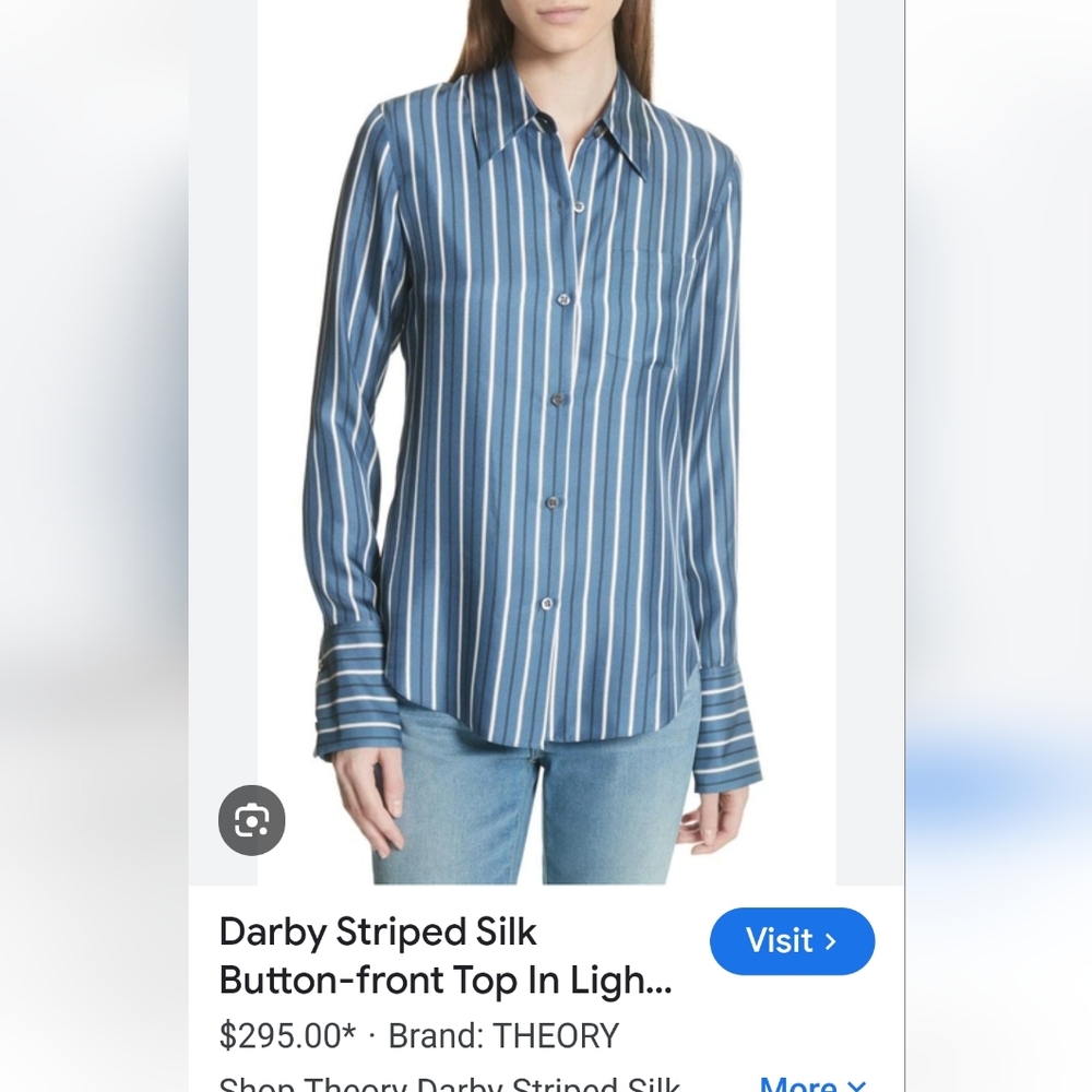 Theory silk slim collar Darby Stripe twill blouse
